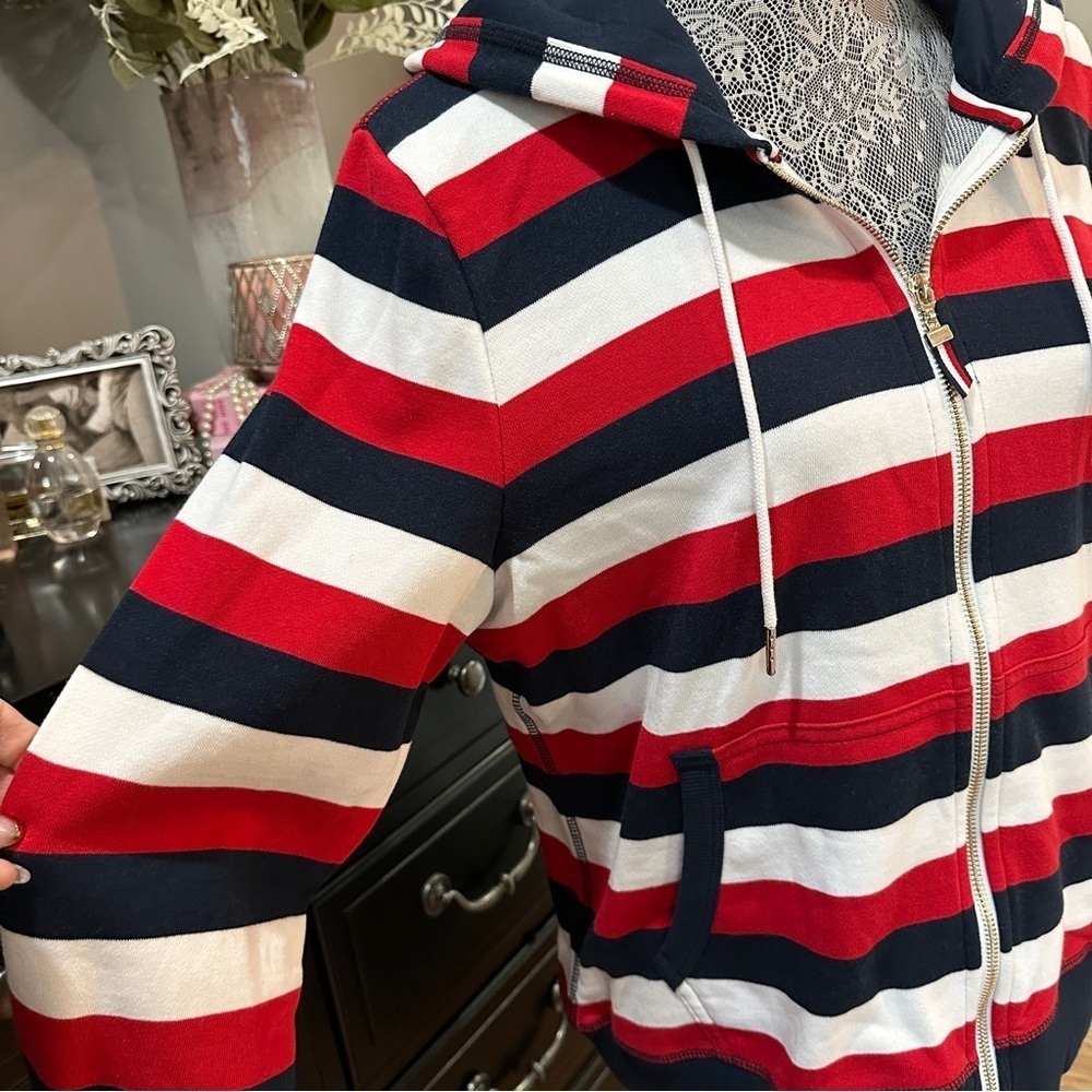 Tommy Hilfiger Red White Blue Stripe Zip Hoodie Classic Preppy Size Medium - Picture 6 of 16
